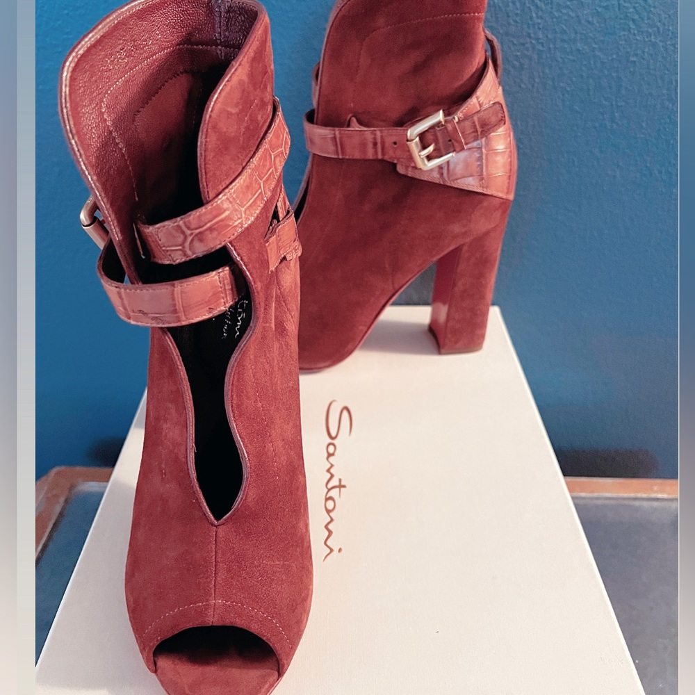 Santoni suede & leather ankle booties